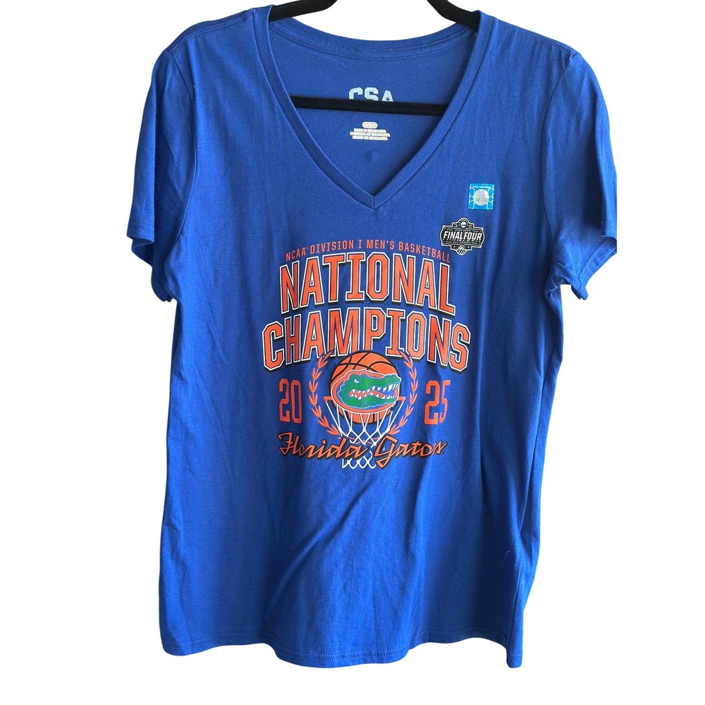 Florida Gators 2025 National Champions NCAA Basketball‎ Blue V-Neck T-Shirt M
